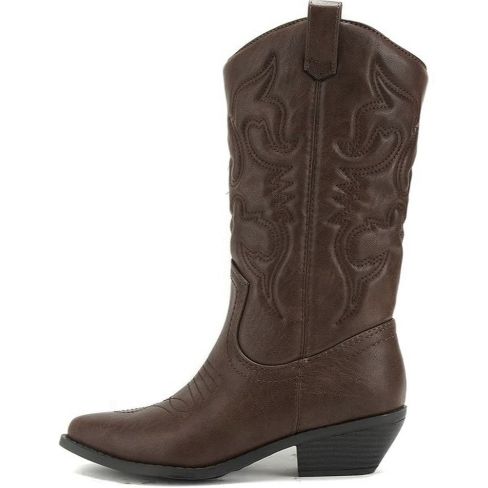Soda Womens Rerun Western Cowboy Boots Dark Tan Faux Leather Size 8.5